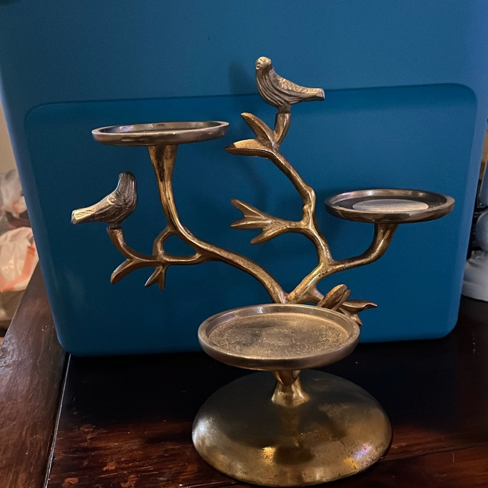 Beautiful bird Gold Three candle holder